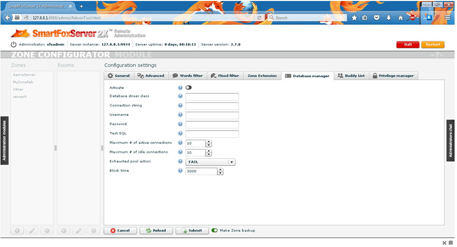 SmartfoxServer2X Admin Panel